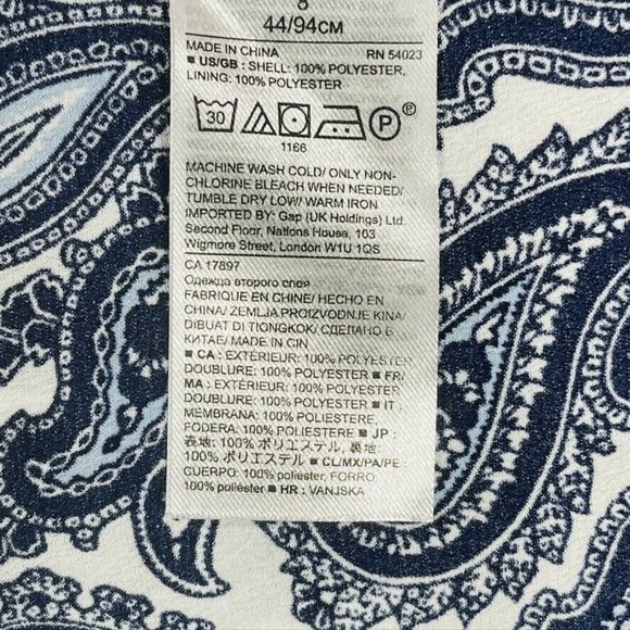 BANANA REPUBLIC Dress Size 8 Blue and White Paisley Size 8 - Picture 12 of 12
